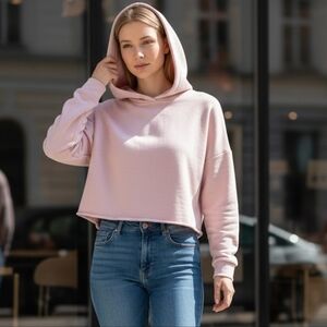 H&M Light Beige Cropped Hoodie with Empowered Image